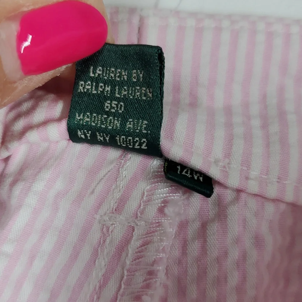 Lauren Ralph Lauren Pink Seersucker Pants Womens Straight Leg Preppy Summer - Picture 6 of 11